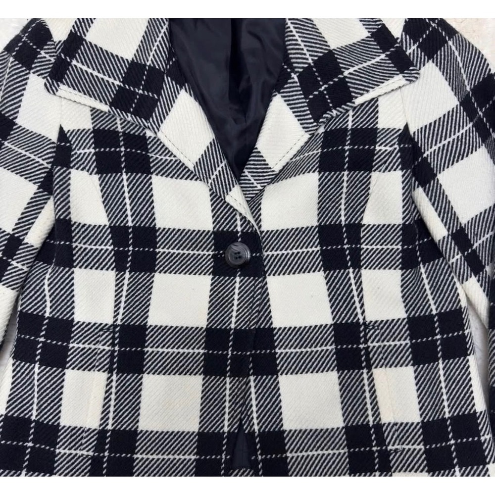 Evan-Picone Womens Black White Plaid Wool Blend Blazer Jacket Size 6 - Picture 2 of 7